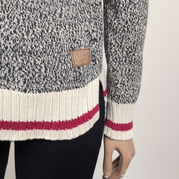 Roots Canada Iconic Cabin Sweater Marled Relaxed Fit VNeck Winter Fall Knit - Picture 6 of 11